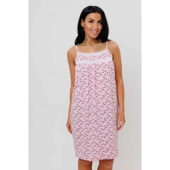 Сорочка  женская       из кулирки     на бретелях  розовая  Цветы Kuzina