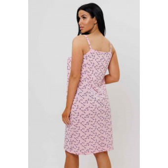 Сорочка  женская       из кулирки     на бретелях  розовая  Цветы Kuzina