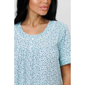 Сорочка  женская       из кулирки     с коротким рукавом  Светло-голубой  Цветы Kuzina