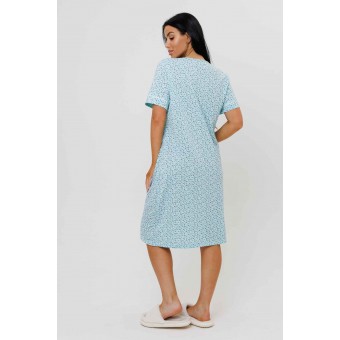 Сорочка  женская       из кулирки     с коротким рукавом  Светло-голубой  Цветы Kuzina