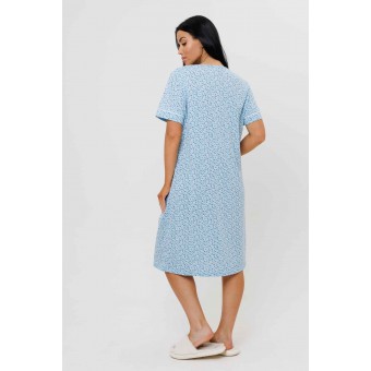 Сорочка  женская       из кулирки     с коротким рукавом  голубая  Цветы Kuzina