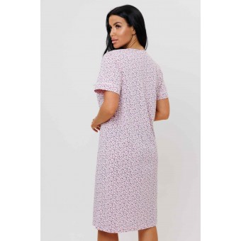 Сорочка  женская       из кулирки     с коротким рукавом  розовая  Цветы Kuzina