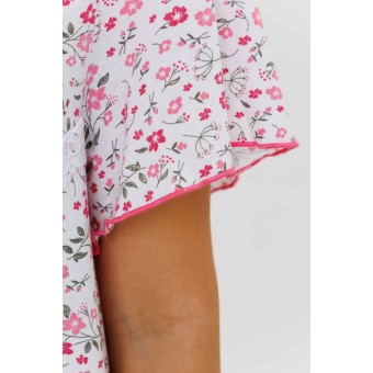 Сорочка  женская       из кулирки     с коротким рукавом  розовая  Цветы Kuzina