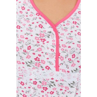 Сорочка  женская       из кулирки     с коротким рукавом  розовая  Цветы Kuzina