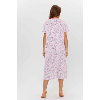 Сорочка  женская       из кулирки     с коротким рукавом  розовая  Цветы Kuzina