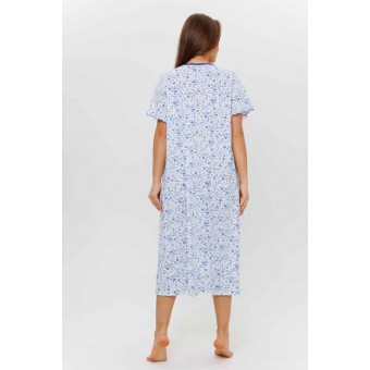 Сорочка  женская       из кулирки     с коротким рукавом  голубая  Цветы Kuzina