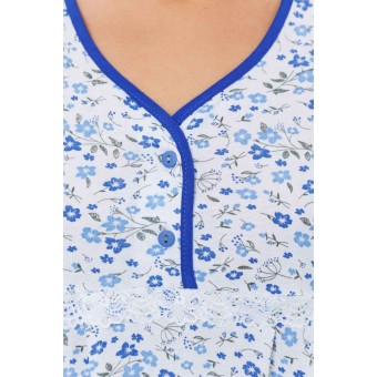 Сорочка  женская       из кулирки     с коротким рукавом  голубая  Цветы Kuzina