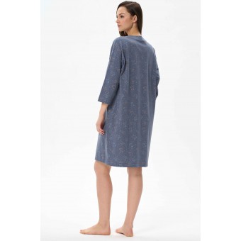 Сорочка  женская       из хлопка     с рукавом 3/4  синяя