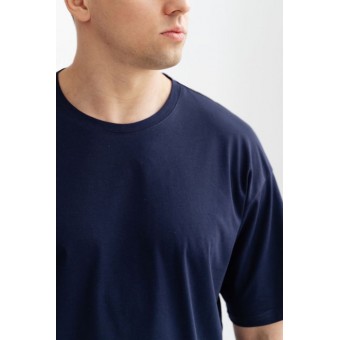 Футболка  мужская       из кулирки       синяя  однотонная