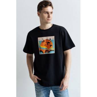 Футболка  мужская       из кулирки       черная  Принт Melado