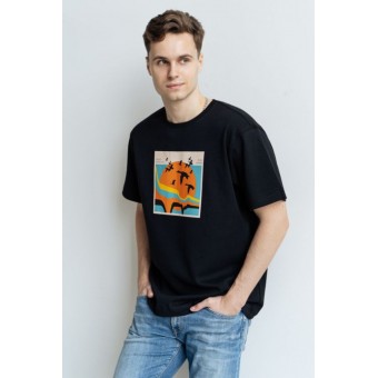 Футболка  мужская       из кулирки       черная  Принт Melado