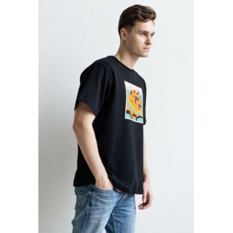 Футболка  мужская       из кулирки       черная  Принт Melado