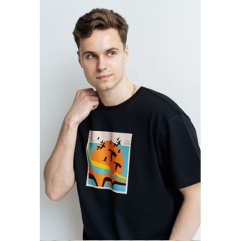 Футболка  мужская       из кулирки       черная  Принт Melado