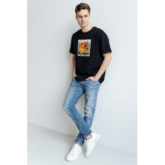 Футболка  мужская       из кулирки       черная  Принт Melado