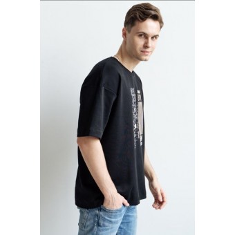 Футболка  мужская       из кулирки       черная  Принт Melado