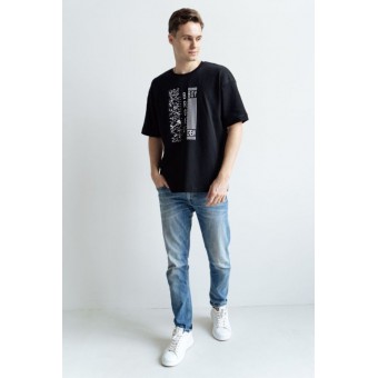 Футболка  мужская       из кулирки       черная  Принт Melado