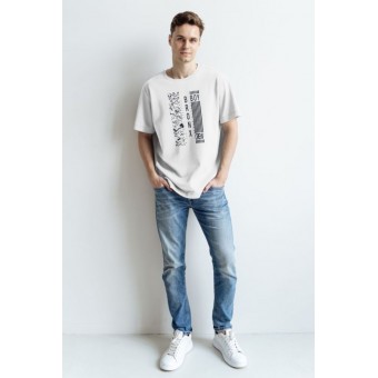 Футболка  мужская       из кулирки       белая  Принт Melado