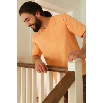 Футболка  мужская       трикотажная       оранжевая  однотонная