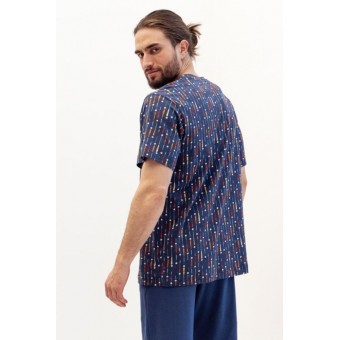 Футболка  мужская       из кулирки       синяя  Орнамент Melado  