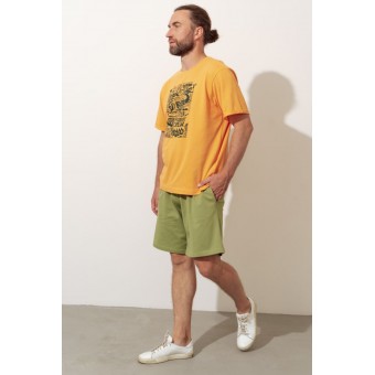 Футболка  мужская       из кулирки       оранжевая  Принт Melado