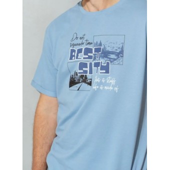 Футболка  мужская       из кулирки       голубая  Надписи Melado