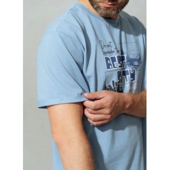 Футболка  мужская       из кулирки       голубая  Надписи Melado
