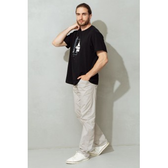 Футболка  мужская       из кулирки       черная  Принт Melado