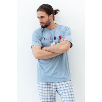 Футболка  мужская       из кулирки       голубая  Принт Melado