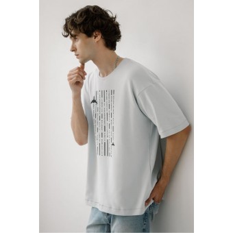 Футболка  мужская       трикотажная       голубая  Принт Melado