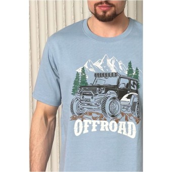 Футболка  мужская       из кулирки       голубая  Принт