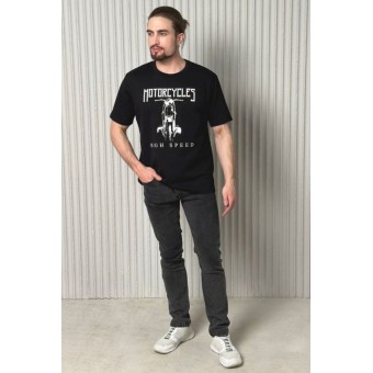 Футболка  мужская       из кулирки       черная  Принт   