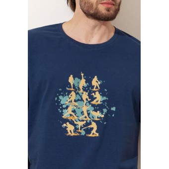 Футболка  мужская       из кулирки       синяя  Принт Melado  