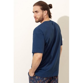 Футболка  мужская       из кулирки       синяя  Принт Melado  