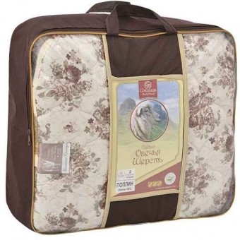 Одеяло      200х220  евро из поплина  300 г/м2    шерсть овечья    Столица текстиля