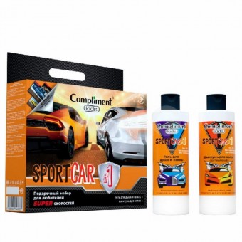 645144 Compliment kids ПН №1169 Sportcar #1 оранжевый (Гель для душа и ванны 200мл+Шампунь для волос 200мл+Карточки транспорт)