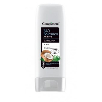 879359 Compliment Biobotanica active Бальзам Кокос для сухих и окрашенных волос Восстановление и блеск с термо-защитой, 200мл