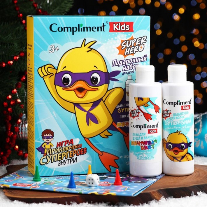 Compliment kids ПН №1907 Superhero c ароматом жвачки (пена д/душа 200 мл + шампунь д/волос 200 мл+игра)