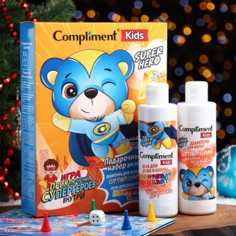 Compliment kids ПН №1908 Superhero c ароматом газировки (пена д/душа 200 мл + шампунь д/волос 200 мл+игра)