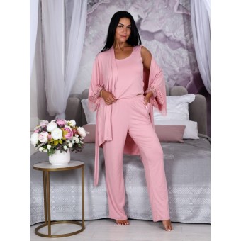 Гарнитур  женский       Бамбук   с запахом пижама и халат   розовый  однотонный