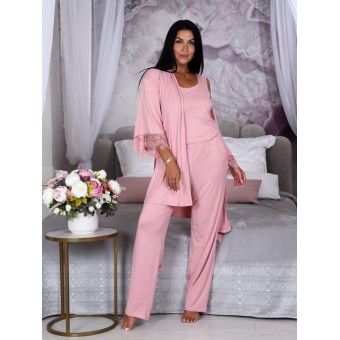 Гарнитур  женский       Бамбук   с запахом пижама и халат   розовый  однотонный