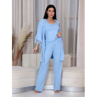 Гарнитур  женский       Бамбук   с запахом пижама и халат   голубой  однотонный