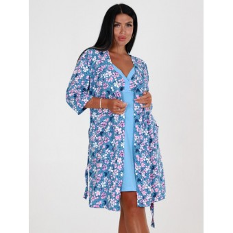 Гарнитур  женский       из кулирки   с запахом пижама и халат   голубой
