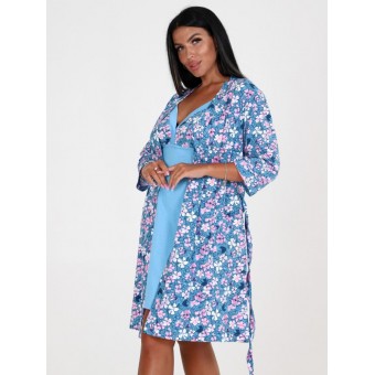 Гарнитур  женский       из кулирки   с запахом пижама и халат   голубой