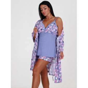 Гарнитур  женский       из кулирки   с запахом пижама и халат   фиолетовый
