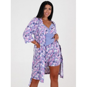 Гарнитур  женский       из кулирки   с запахом пижама и халат   фиолетовый