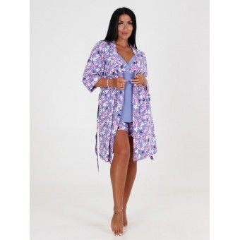 Гарнитур  женский       из кулирки   с запахом пижама и халат   фиолетовый