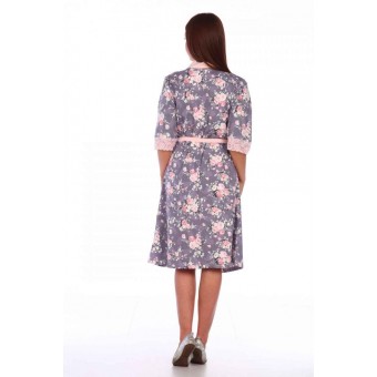 Гарнитур  женский       из кулирки   с запахом сорочка и халат   розовый  Цветы