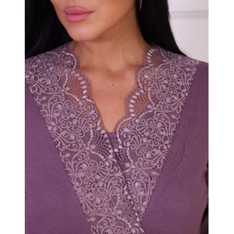 Гарнитур  женский       из вискозы   с запахом сорочка и халат   фиолетовый