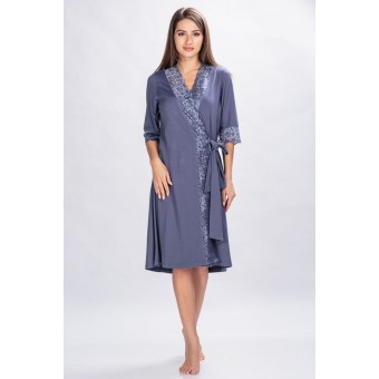 Гарнитур  женский       из вискозы   с запахом сорочка и халат   серый