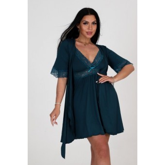 Гарнитур  женский       из вискозы   с запахом сорочка и халат   зеленый  однотонный